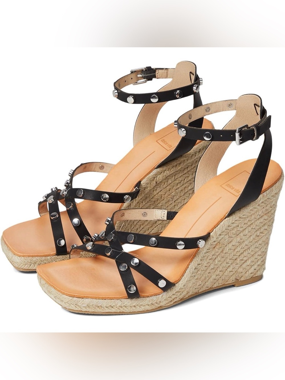 Dolce Vita Marika Black Studded Espadrille Wedge Sandals
